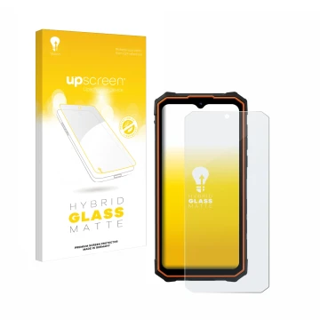Face avant d’un emballage produit avec le logo de la marque upscreen. À côté, l’appareil Hotwav Cyber 13 est représenté avec l