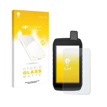 Face avant d’un emballage produit avec le logo de la marque upscreen. À côté, l’appareil Garmin Montana 710 est représenté ave