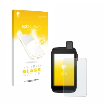 Face avant d’un emballage produit avec le logo de la marque upscreen. À côté, l’appareil Garmin Montana 710i est représenté av