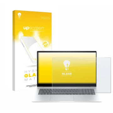 Face avant d’un emballage produit avec le logo de la marque upscreen. À côté, l’appareil HP Envy 17-da0777ng est représenté av