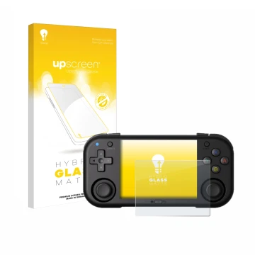 Face avant d’un emballage produit avec le logo de la marque upscreen. À côté, l’appareil Magicx Mini Zero 28 est représenté av