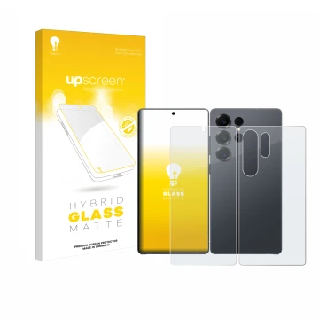 Face avant d’un emballage produit avec le logo de la marque upscreen. À côté, l’appareil Samsung Galaxy S25 Ultra (Avant+Arriè