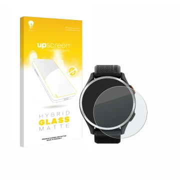 Face avant d’un emballage produit avec le logo de la marque upscreen. À côté, l’appareil Garmin Approach S44 est représenté av