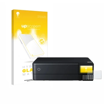 Face avant d’un emballage produit avec le logo de la marque upscreen. À côté, l’appareil Epson EcoTank ET-8550 est représenté 