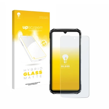 Face avant d’un emballage produit avec le logo de la marque upscreen. À côté, l’appareil Doogee S119 est représenté avec la pr