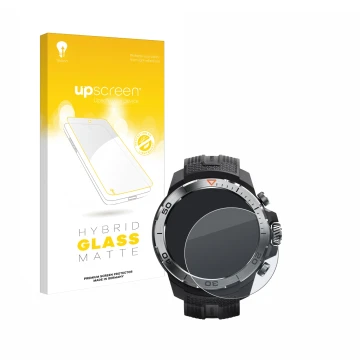 Face avant d’un emballage produit avec le logo de la marque upscreen. À côté, l’appareil Xiaomi Mibro GS Explorer est représen