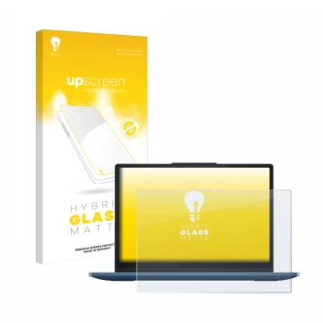 Face avant d’un emballage produit avec le logo de la marque upscreen. À côté, l’appareil Lenovo IdeaPad Flex 3i Chromebook 12