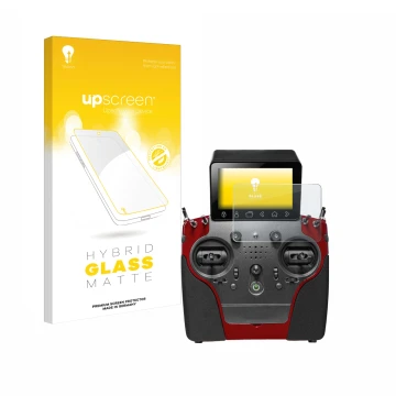 Face avant d’un emballage produit avec le logo de la marque upscreen. À côté, l’appareil PowerBox Systems Atom est représenté 