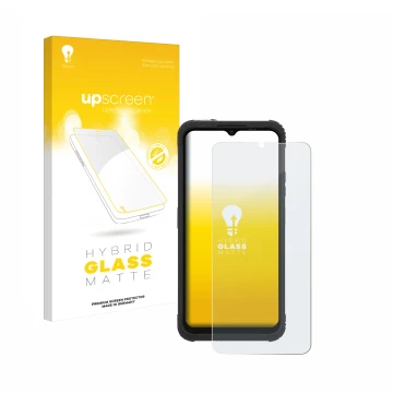 Face avant d’un emballage produit avec le logo de la marque upscreen. À côté, l’appareil AGM H Max est représenté avec la prot
