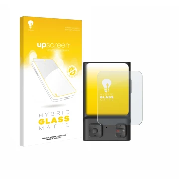 Face avant d’un emballage produit avec le logo de la marque upscreen. À côté, l’appareil Hoverair Beacon est représenté avec l