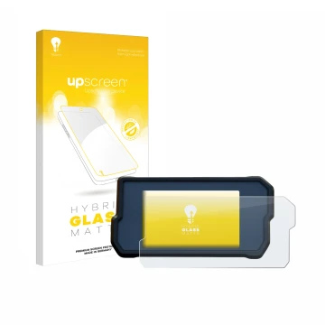 Face avant d’un emballage produit avec le logo de la marque upscreen. À côté, l’appareil KTM RC125 / RC390 2022+ est représent