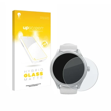 Face avant d’un emballage produit avec le logo de la marque upscreen. À côté, l’appareil Hama Smartwatch 5010 est représenté a