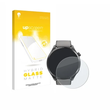 Face avant d’un emballage produit avec le logo de la marque upscreen. À côté, l’appareil Hama Smartwatch 9000 est représenté a