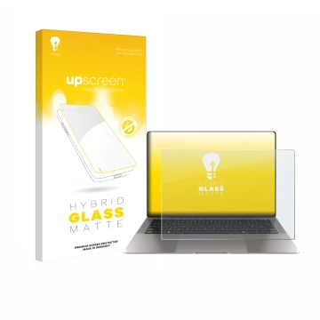 Face avant d’un emballage produit avec le logo de la marque upscreen. À côté, l’appareil Honor MagicBook Art 14 est représenté