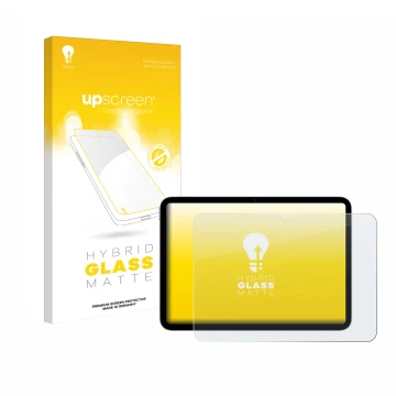 Face avant d’un emballage produit avec le logo de la marque upscreen. À côté, l’appareil Apple iPad A16 11