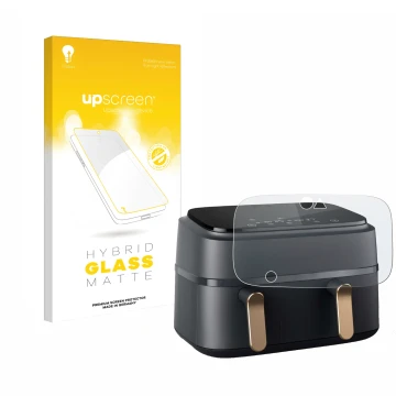 Face avant d’un emballage produit avec le logo de la marque upscreen. À côté, l’appareil Philips Airfryer NA352/00 est représe