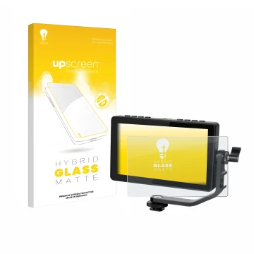 Face avant d’un emballage produit avec le logo de la marque upscreen. À côté, l’appareil Feelworld F5 PROX 5,5