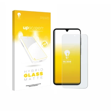 Face avant d’un emballage produit avec le logo de la marque upscreen. À côté, l’appareil Samsung Galaxy A26 5G Enterprise Edit