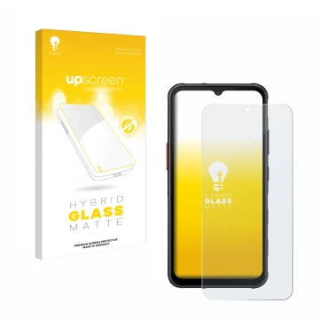 Face avant d’un emballage produit avec le logo de la marque upscreen. À côté, l’appareil Samsung Galaxy XCover 7 Pro est repré