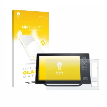 Face avant d’un emballage produit avec le logo de la marque upscreen. À côté, l’appareil Humminbird Xplore 12 est représenté a