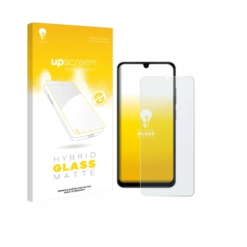 Face avant d’un emballage produit avec le logo de la marque upscreen. À côté, l’appareil Xiaomi Redmi A5 est représenté avec l