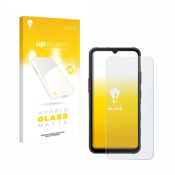 Face avant d’un emballage produit avec le logo de la marque upscreen. À côté, l’appareil Samsung Galaxy XCover 7 Enterprise Ed