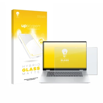 Face avant d’un emballage produit avec le logo de la marque upscreen. À côté, l’appareil HP OmniBook X Flip 16-aX est représen