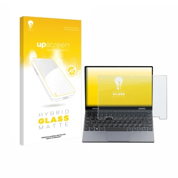 Face avant d’un emballage produit avec le logo de la marque upscreen. À côté, l’appareil Chuwi MiniBook X N150 est représenté 