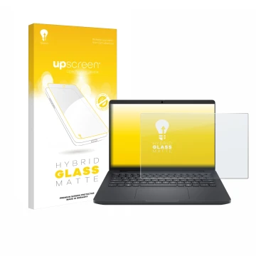 Face avant d’un emballage produit avec le logo de la marque upscreen. À côté, l’appareil Dell Pro Max 14 est représenté avec l