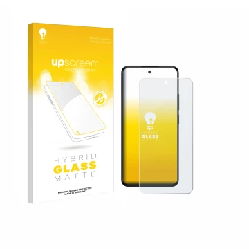 Face avant d’un emballage produit avec le logo de la marque upscreen. À côté, l’appareil TCL 60 5G est représenté avec la prot