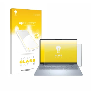 Face avant d’un emballage produit avec le logo de la marque upscreen. À côté, l’appareil Dell 14 Plus Laptop est représenté av