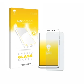 Face avant d’un emballage produit avec le logo de la marque upscreen. À côté, l’appareil Pax CCV Fly A77 est représenté avec l