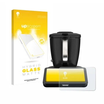 Face avant d’un emballage produit avec le logo de la marque upscreen. À côté, l’appareil Vorwerk Bimby TM7 est représenté avec