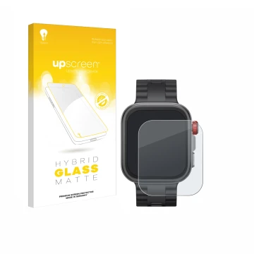 Face avant d’un emballage produit avec le logo de la marque upscreen. À côté, l’appareil Huawei Watch Fit 4 Pro est représenté