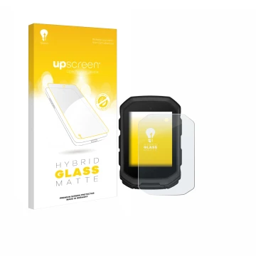 Face avant d’un emballage produit avec le logo de la marque upscreen. À côté, l’appareil Garmin Edge MTB est représenté avec l