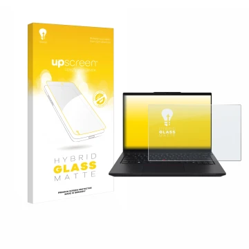 Face avant d’un emballage produit avec le logo de la marque upscreen. À côté, l’appareil Lenovo ThinkPad L14 Gen 6 est représe