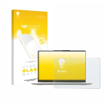 Face avant d’un emballage produit avec le logo de la marque upscreen. À côté, l’appareil Lenovo Yoga 7 2-in-1 Gen 10 14