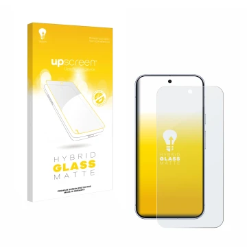 Face avant d’un emballage produit avec le logo de la marque upscreen. À côté, l’appareil Google Pixel 10 Pro XL est représenté