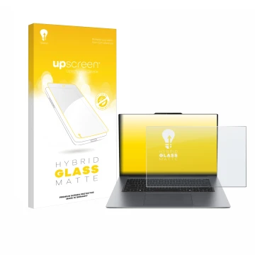 Face avant d’un emballage produit avec le logo de la marque upscreen. À côté, l’appareil Lenovo ThinkPad X9 15 G1 est représen