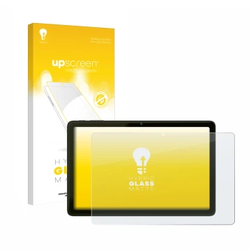 Face avant d’un emballage produit avec le logo de la marque upscreen. À côté, l’appareil VALE Tablet V10A est représenté avec 