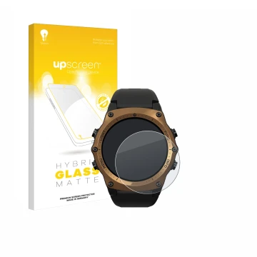 Face avant d’un emballage produit avec le logo de la marque upscreen. À côté, l’appareil Shearwater Teric dive computer est re