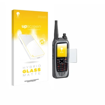 Face avant d’un emballage produit avec le logo de la marque upscreen. À côté, l’appareil Icom IC-A25NE /IC-A25CE est représent