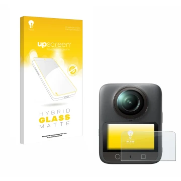 Face avant d’un emballage produit avec le logo de la marque upscreen. À côté, l’appareil DJI Osmo 360 est représenté avec la p