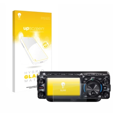 Face avant d’un emballage produit avec le logo de la marque upscreen. À côté, l’appareil Yaesu FTX-1 est représenté avec la pr