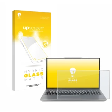 Face avant d’un emballage produit avec le logo de la marque upscreen. À côté, l’appareil terra Mobile 1551R i7 1355U W11P est 