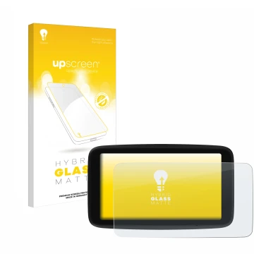 Face avant d’un emballage produit avec le logo de la marque upscreen. À côté, l’appareil TomTom GO Classic 6