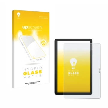 Face avant d’un emballage produit avec le logo de la marque upscreen. À côté, l’appareil Telekom T Tablet 2 est représenté ave