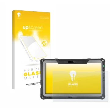 Face avant d’un emballage produit avec le logo de la marque upscreen. À côté, l’appareil Getac F110 G7 est représenté avec la 