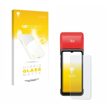 Face avant d’un emballage produit avec le logo de la marque upscreen. À côté, l’appareil iMin Swift 2 Pro est représenté avec 