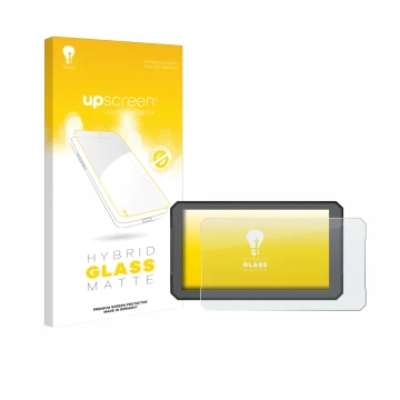 Face avant d’un emballage produit avec le logo de la marque upscreen. À côté, l’appareil BOUWOIMA Motorrad Carplay B7 7